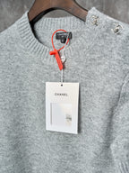Long-Sleeve Knit Sweater with Button Detail