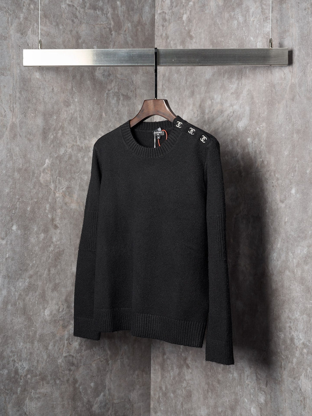 Long-Sleeve Knit Sweater with Button Detail