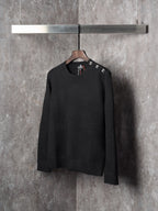 Long-Sleeve Knit Sweater with Button Detail