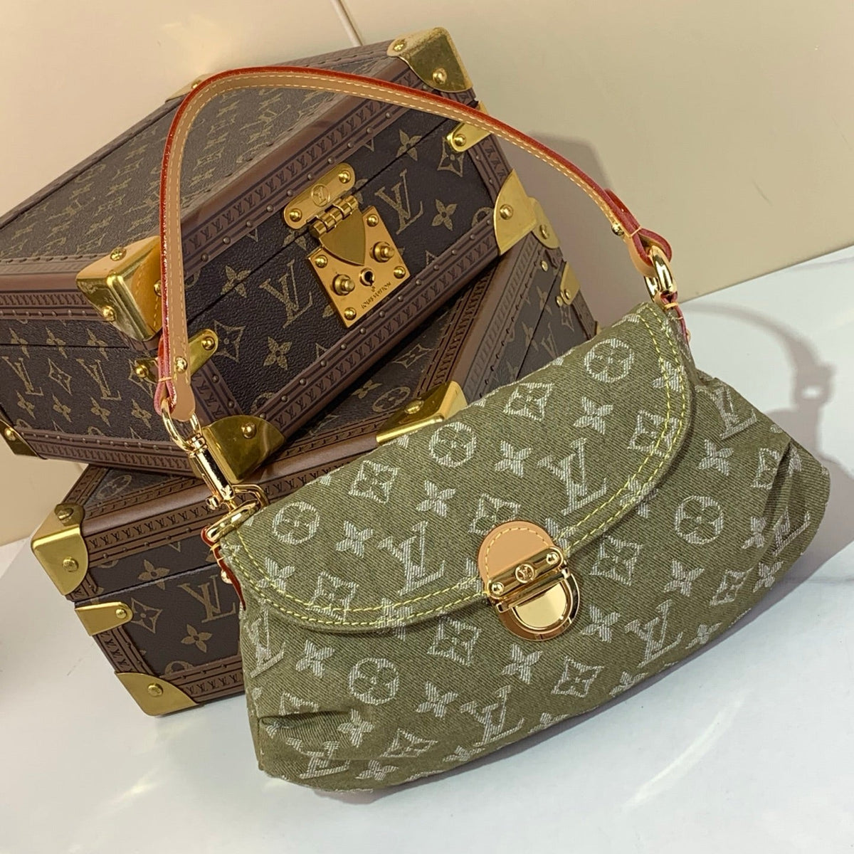 Vintage Denim Shoulder Bag Green