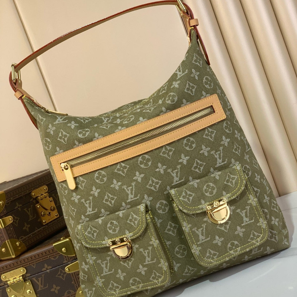 Vintage Denim Crossbody Bag Green