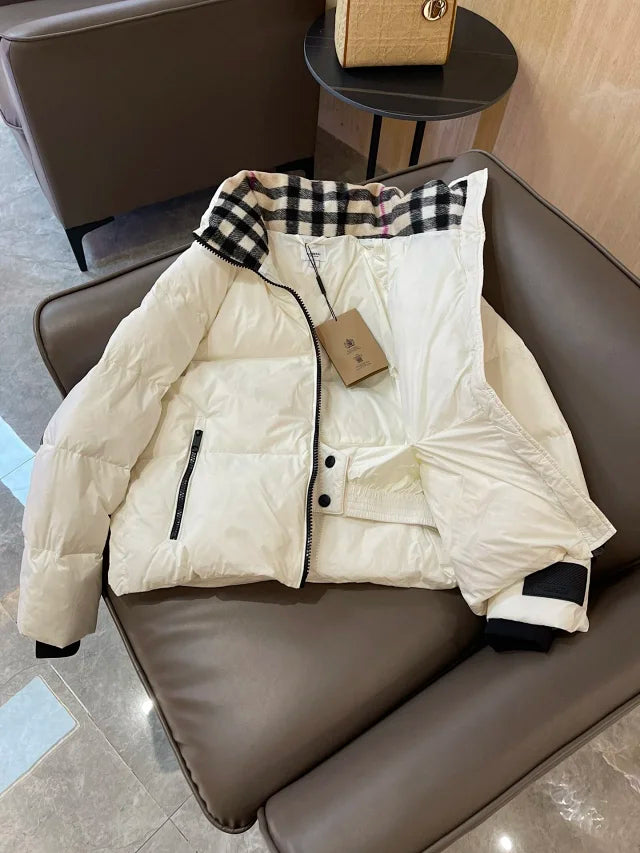 Puffer Jacket with Check Collar