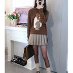 Brown Casual Bear Knit Hoodie