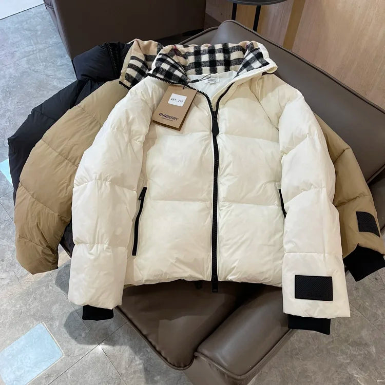Puffer Jacket with Check Collar