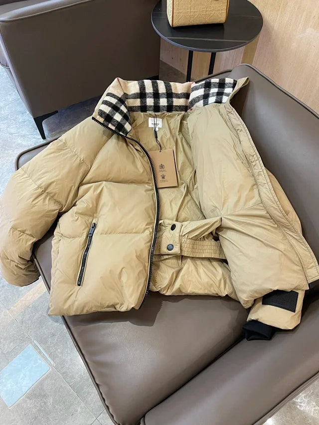 Puffer Jacket with Check Collar