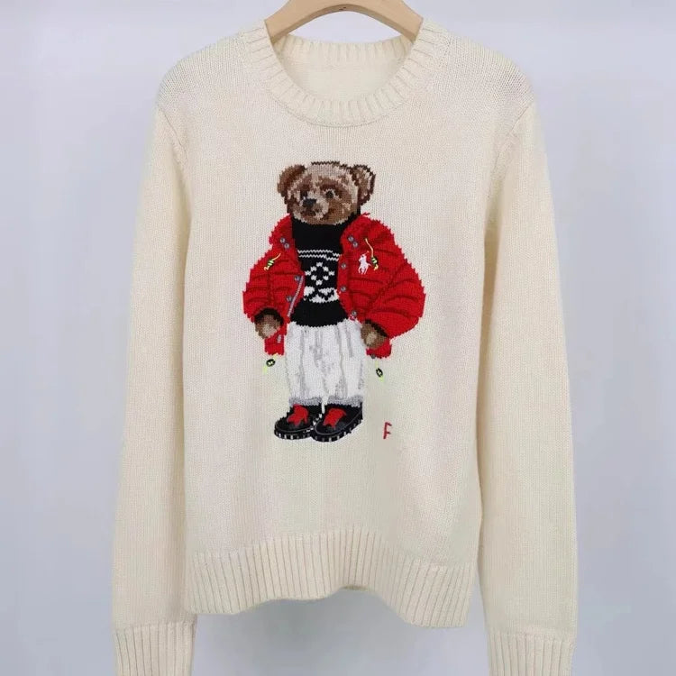Cream Winter Bear Knit Sweater