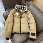 Puffer Jacket with Check Collar