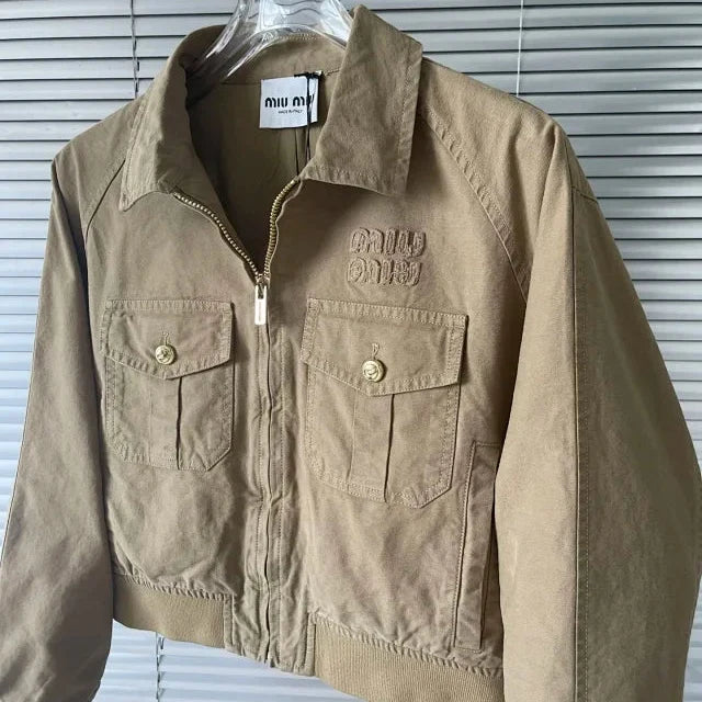 Unisex Khaki Zip Jacket