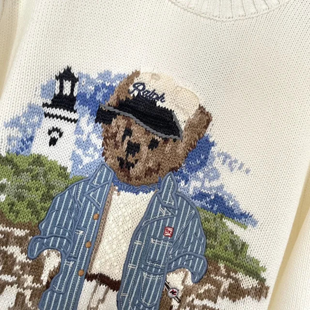 Cream Coastal Bear Knit Sweater