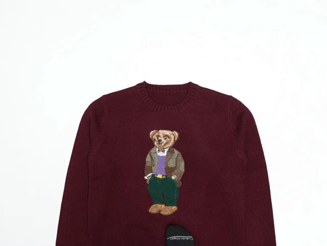 Burgundy Bear Knit Sweater