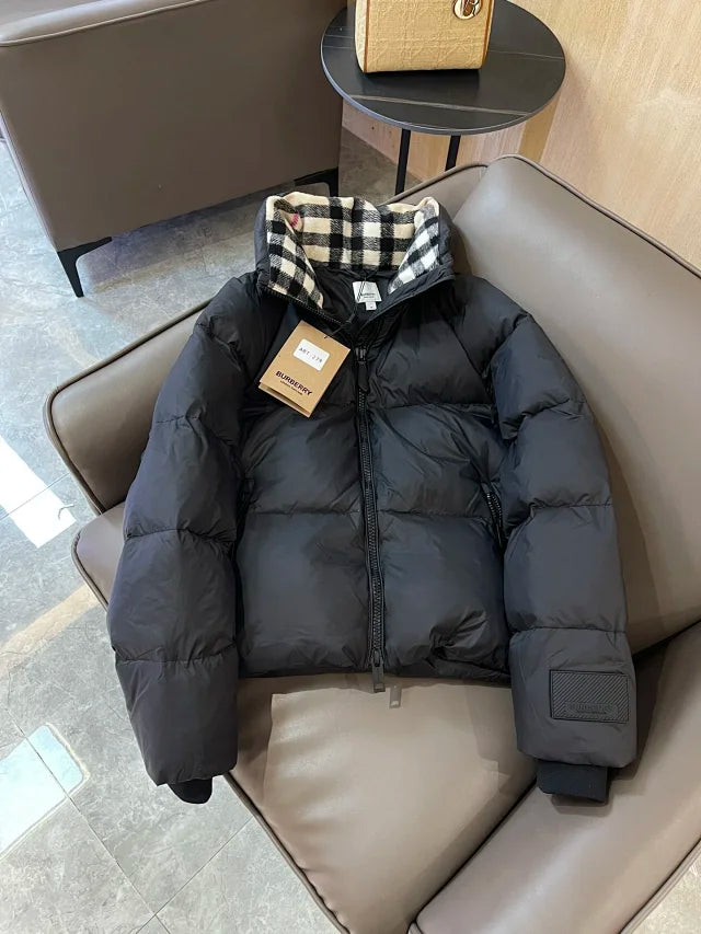 Puffer Jacket with Check Collar