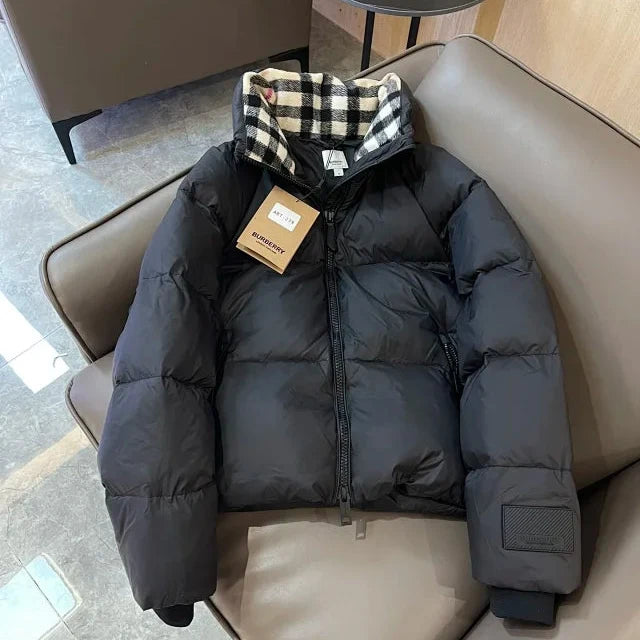 Puffer Jacket with Check Collar