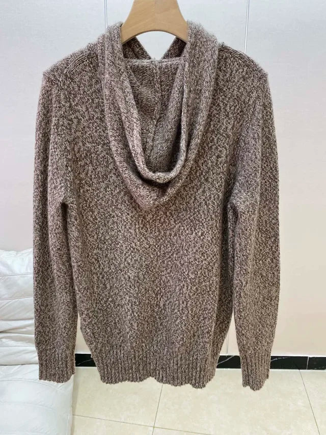 Brown Casual Bear Knit Hoodie