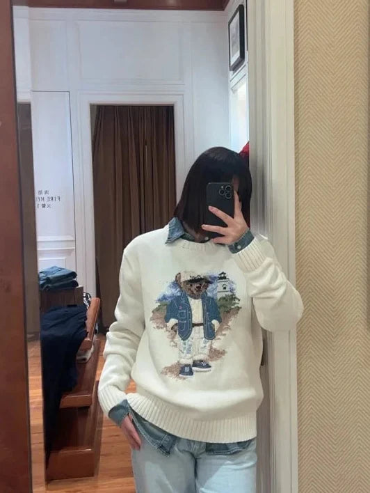 Cream Coastal Bear Knit Sweater