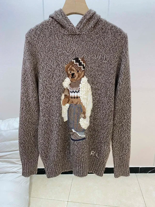 Brown Casual Bear Knit Hoodie