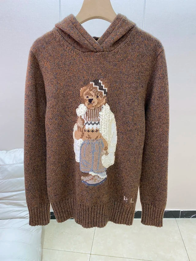 Brown Casual Bear Knit Hoodie