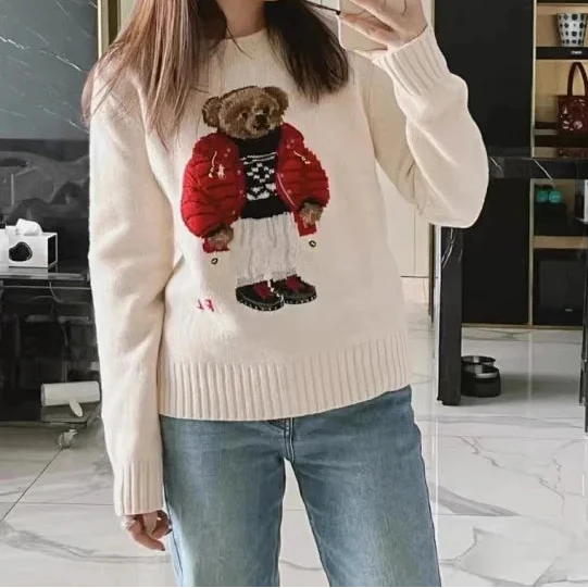 Cream Winter Bear Knit Sweater