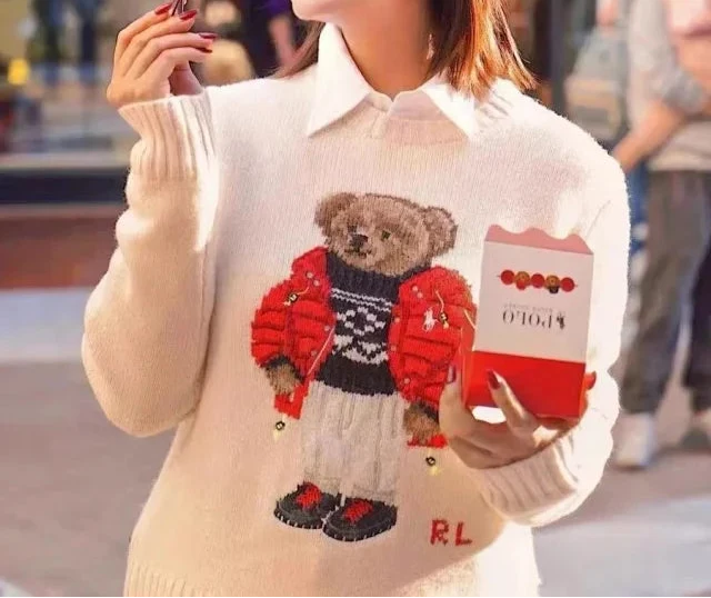 Cream Winter Bear Knit Sweater
