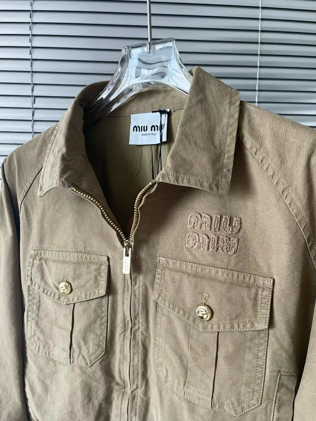 Unisex Khaki Zip Jacket