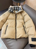 Puffer Jacket with Check Collar