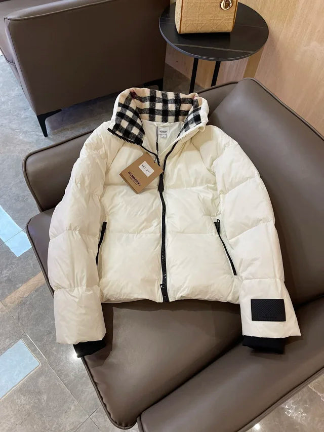 Puffer Jacket with Check Collar