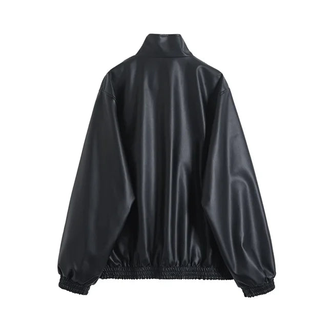 Matte Leather Bomber Jacket