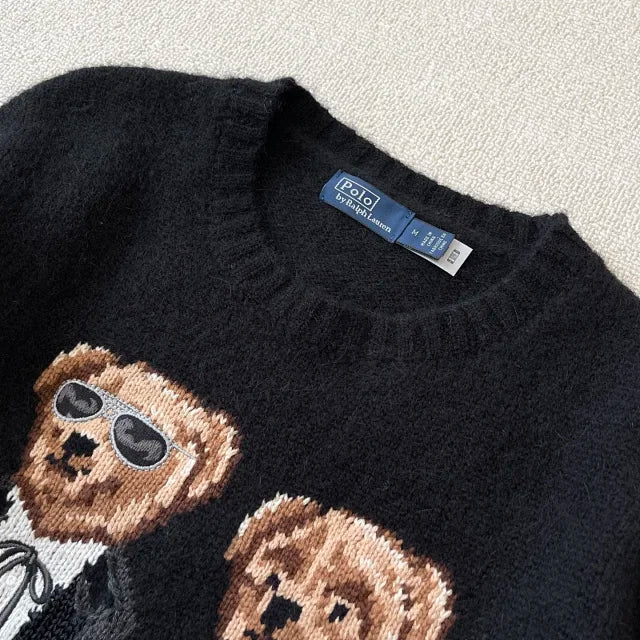 Black Duo Bear Knit Sweater