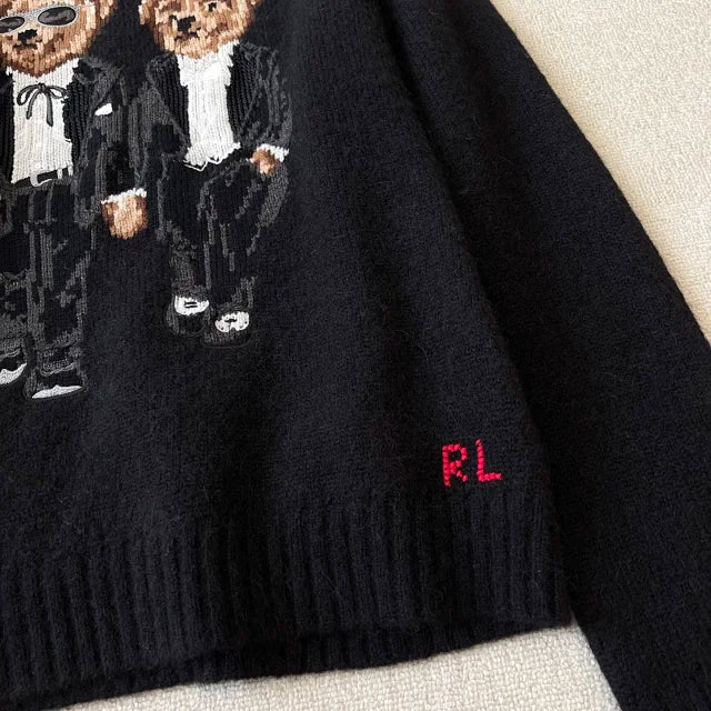 Black Duo Bear Knit Sweater