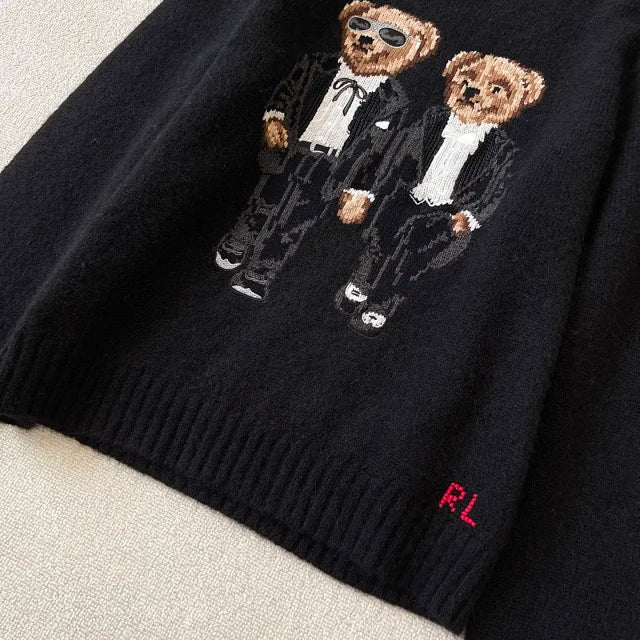 Black Duo Bear Knit Sweater
