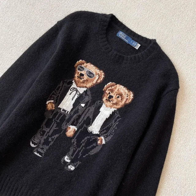 Black Duo Bear Knit Sweater