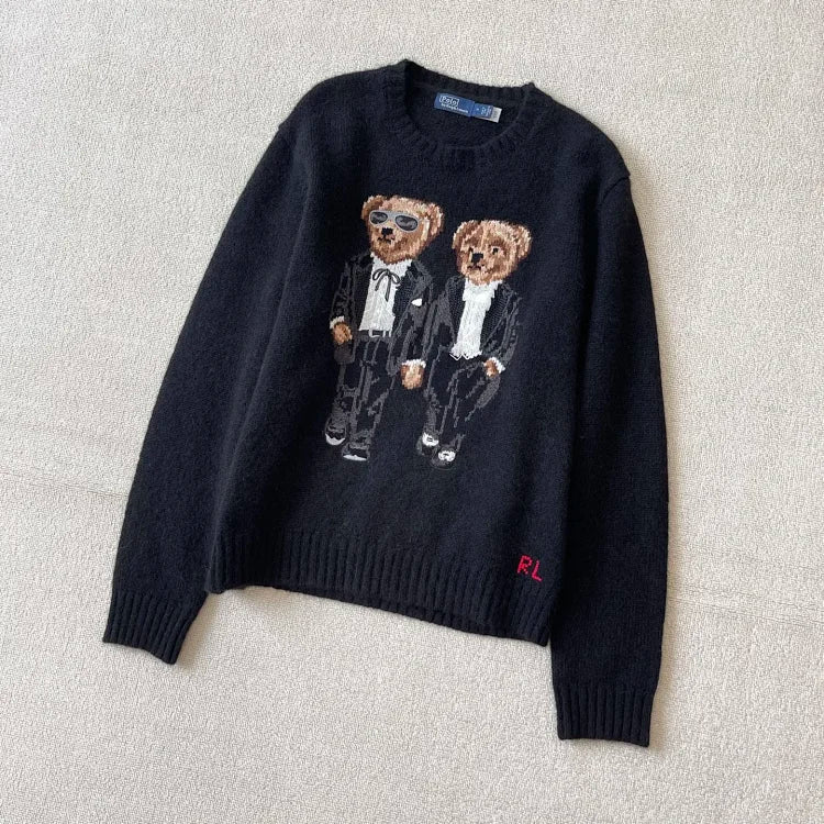 Black Duo Bear Knit Sweater