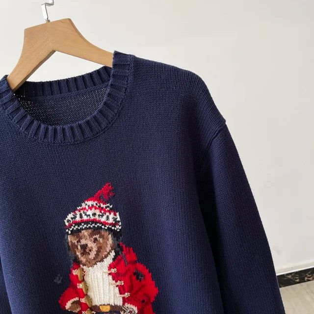 Navy Bear Knit Sweater